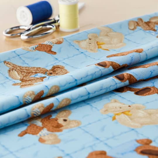 Fabric Traditions Blue Teddy Bear Toss Cotton Fabric